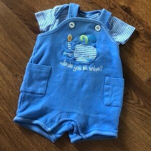 WISHES & KISSES 2pc baby soft summer overall set in blue size 3-6months